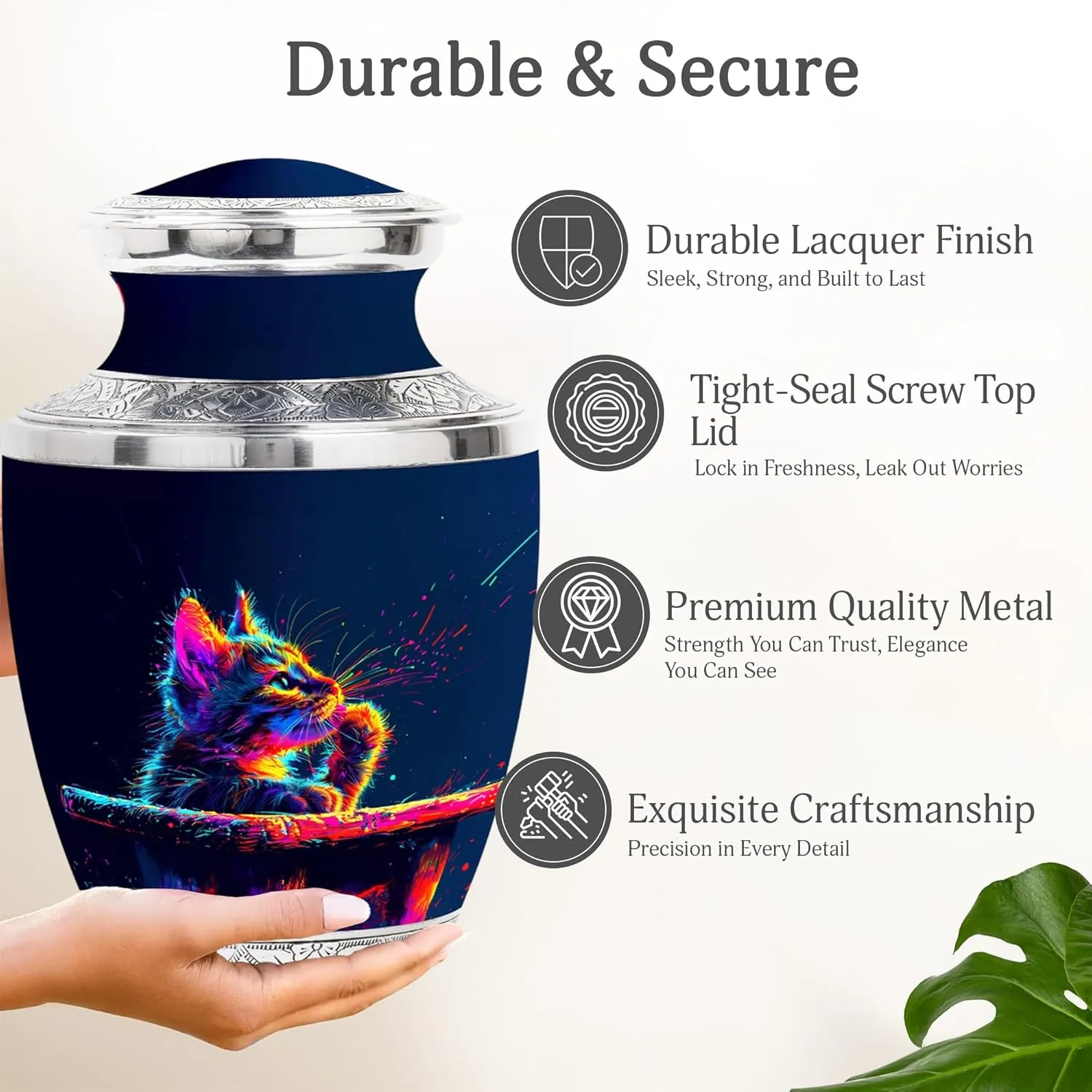 Cat Urns for Ashes Adult Female - 10” Large Cremation Keepsake Urn for Human Ashes - Decorative Funeral Box (Velvet Bag)