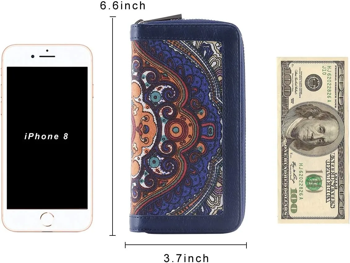 Cellphone Wallet for Women Dual Zipper Long Purse with Removable Wristlet