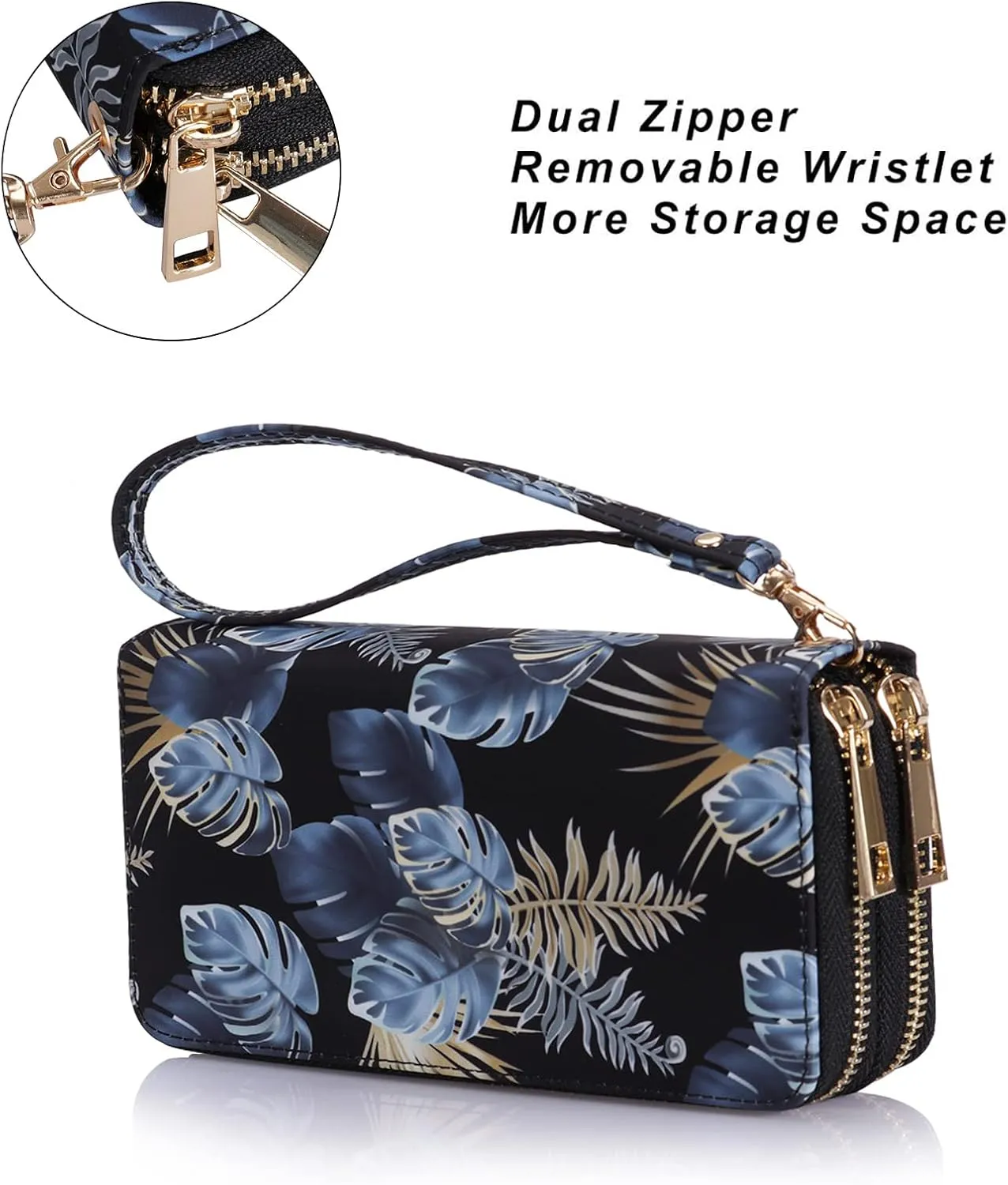 Cellphone Wallet for Women Dual Zipper Long Purse with Removable Wristlet
