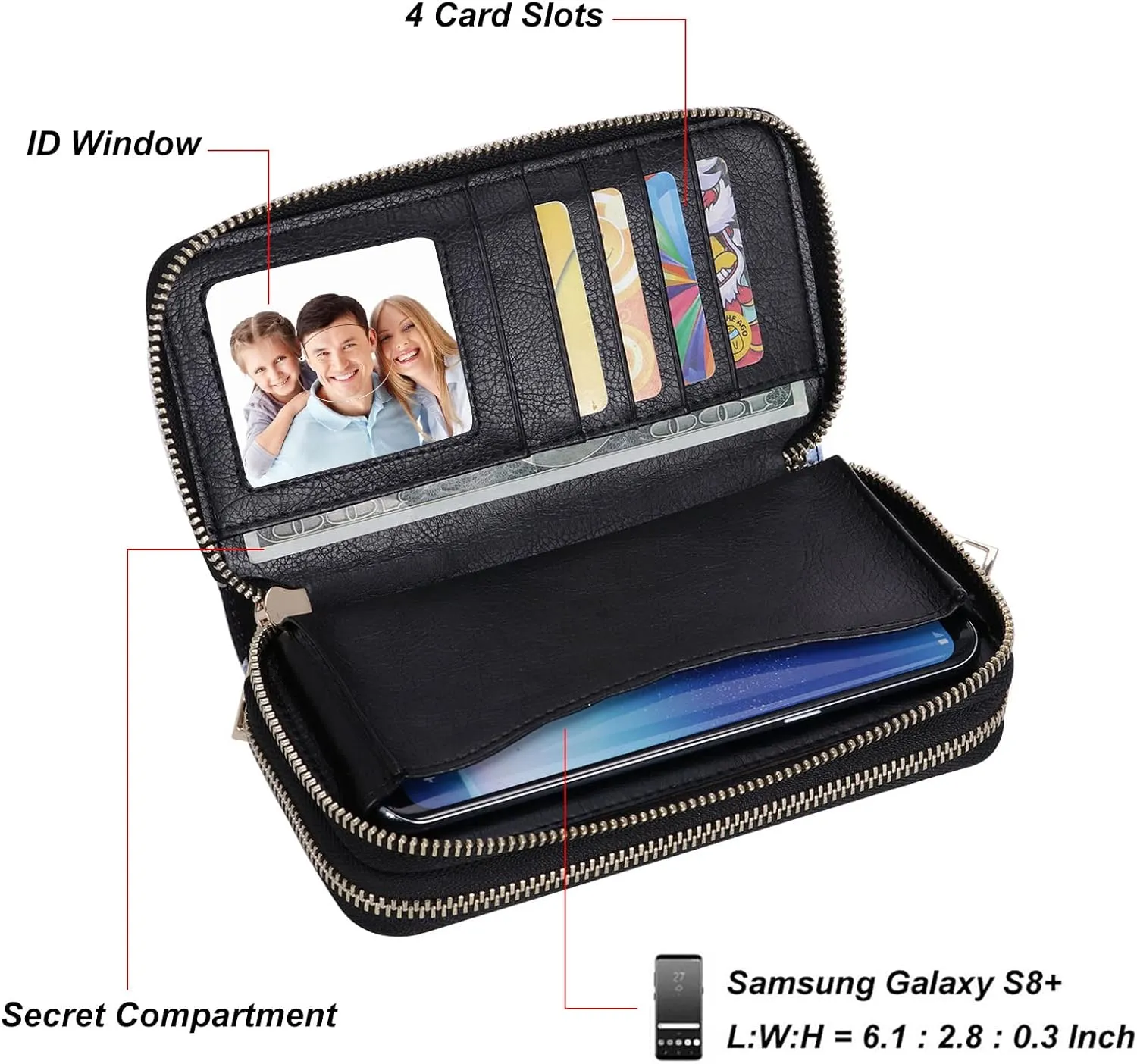 Cellphone Wallet for Women Dual Zipper Long Purse with Removable Wristlet