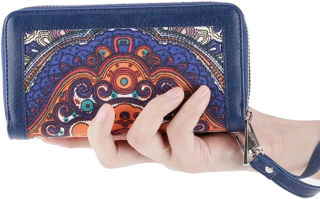 Cellphone Wallet for Women Dual Zipper Long Purse with Removable Wristlet