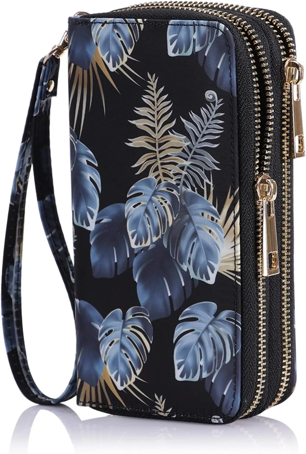 Cellphone Wallet for Women Dual Zipper Long Purse with Removable Wristlet