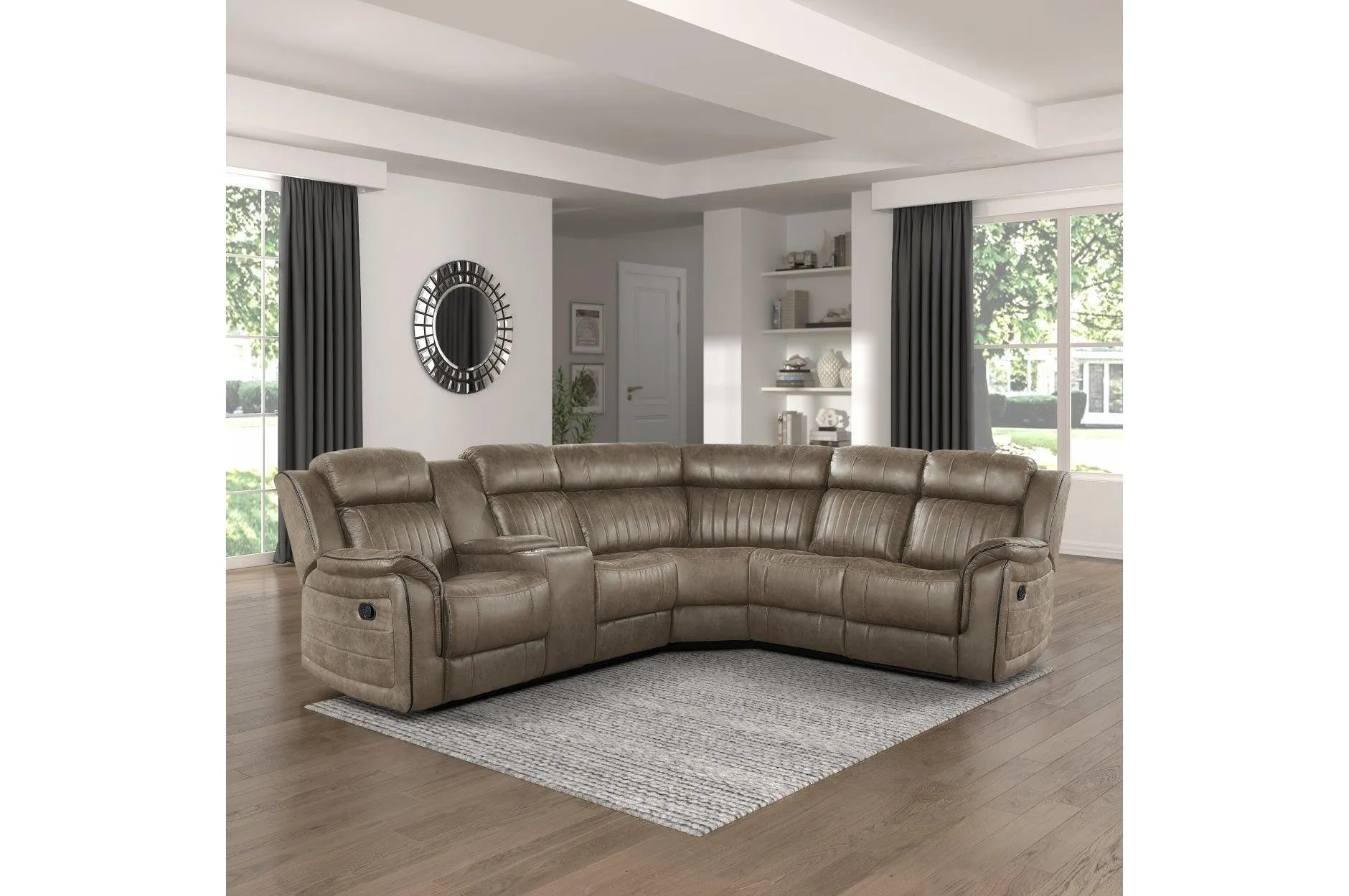Centeroak Brown Gray Faux Leather Reclining Sectional