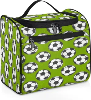 cfpolar Football In Grassland Toiletry Bag for Women, Hanging Travel Toiletry Bag, Water-resistant Cosmetic Makeup Organizer for Toiletries and Cosmetics, Bathroom Shower Bag with Handle and Hook