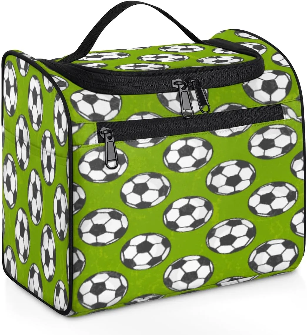 cfpolar Football In Grassland Toiletry Bag for Women, Hanging Travel Toiletry Bag, Water-resistant Cosmetic Makeup Organizer for Toiletries and Cosmetics, Bathroom Shower Bag with Handle and Hook