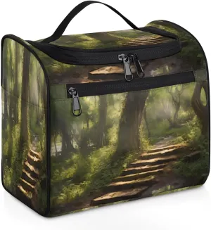 cfpolar Forest Tree Path Hanging Travel Toiletry Bag for Women Men, Waterproof Makeup Organizer Bag with Compartments, Portable Bathroom Cosmetic Storage Bag Case Pouch Holder