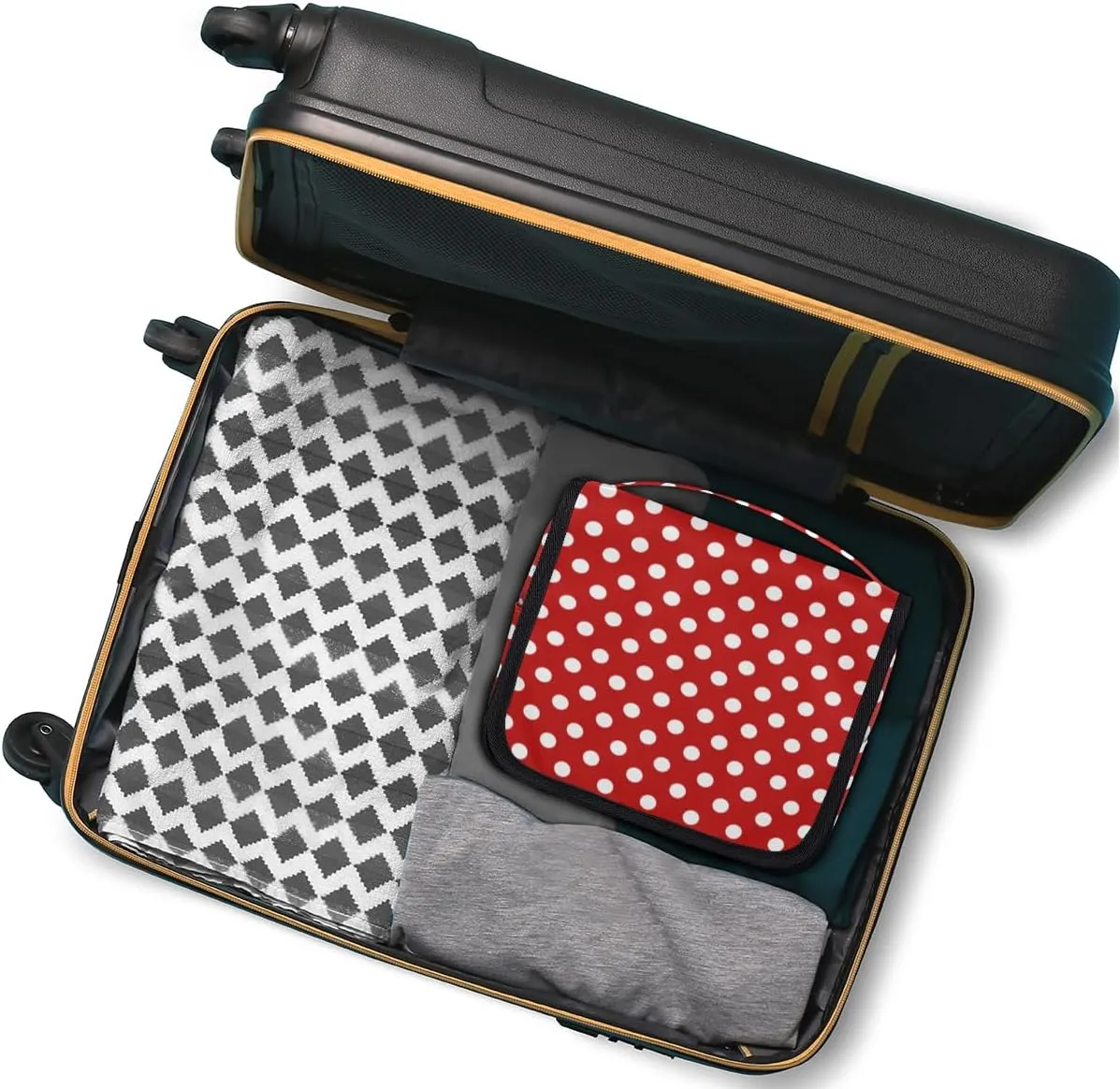 cfpolar Red Polka Dot Travel Toiletry Bag with Hanging Hook, Waterproof Toiletries Travel Bag for Women Girls, Portable Make Up Bag Organizer, Hanging Case Cosmetics Bags for Bathroom