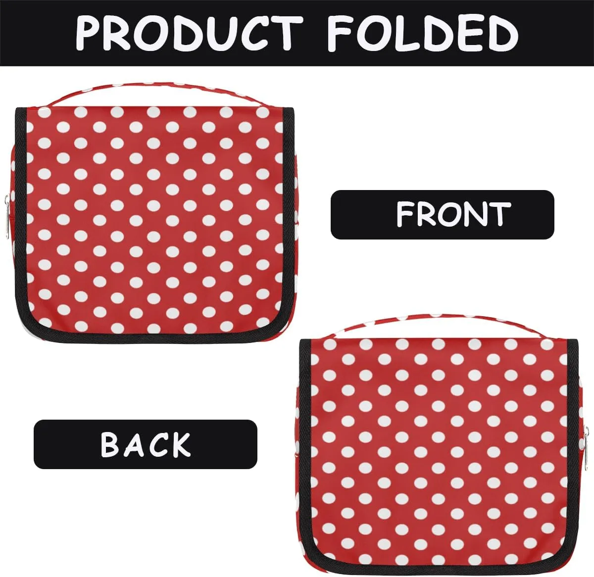 cfpolar Red Polka Dot Travel Toiletry Bag with Hanging Hook, Waterproof Toiletries Travel Bag for Women Girls, Portable Make Up Bag Organizer, Hanging Case Cosmetics Bags for Bathroom