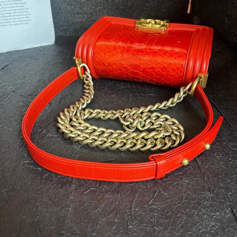 Chanel Tomato Red Snake Skin Small Leboy Bag 19cm
