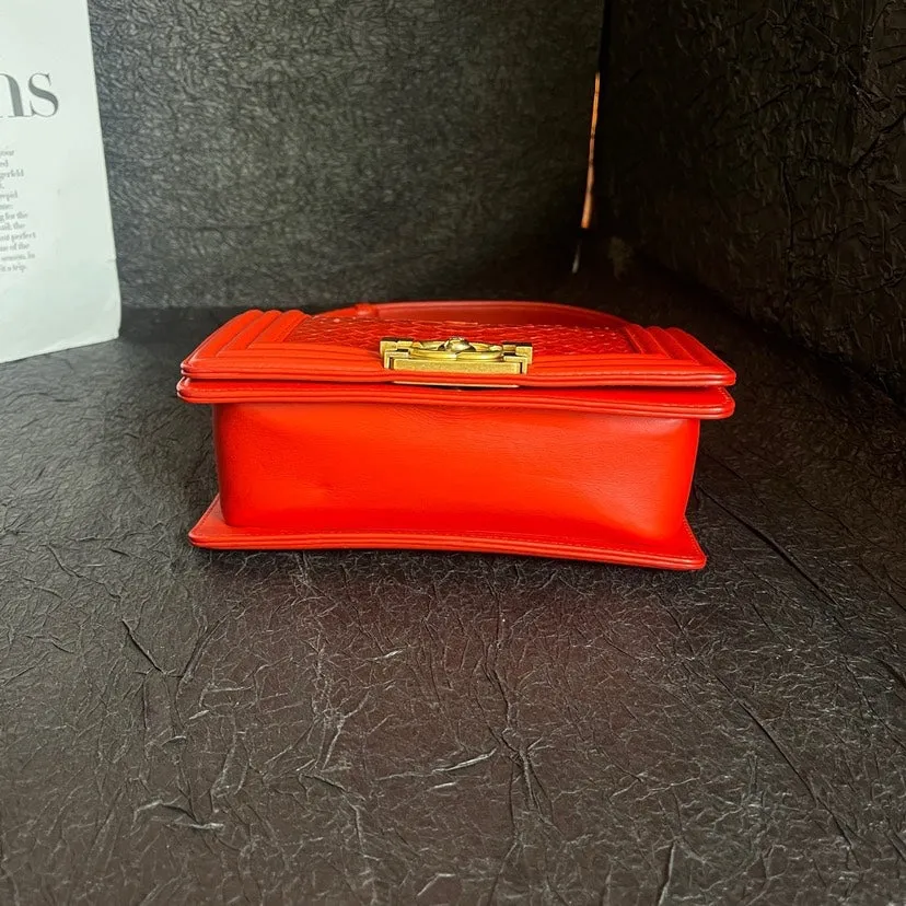 Chanel Tomato Red Snake Skin Small Leboy Bag 19cm