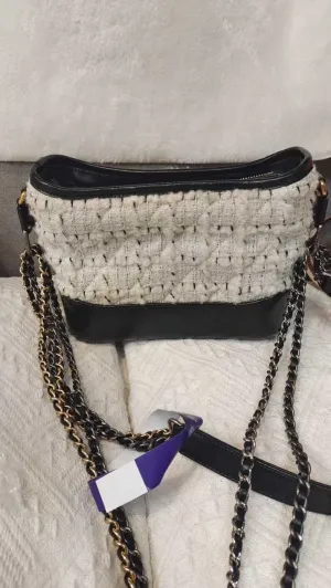 Chanel Tweed Shoulder Bag Black Crossbody Bag