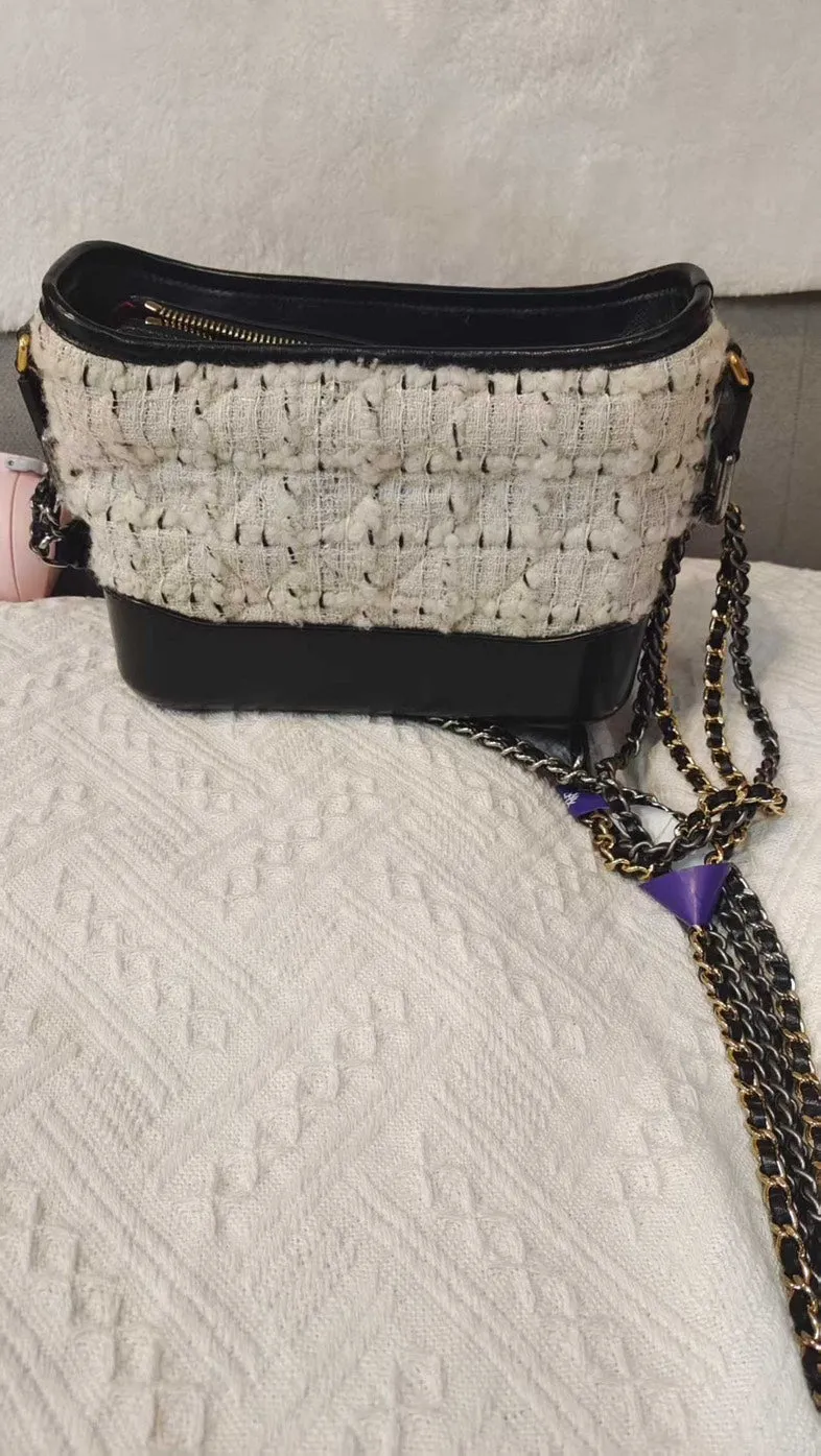 Chanel Tweed Shoulder Bag Black Crossbody Bag
