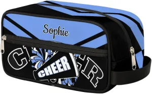 Cheer Personalized Toiletry Bag for Women Waterproof Cheerleader Cosmetic Makeup Bag Bathroom Travel Storage Bags with Handle for Cheer Team, Blue