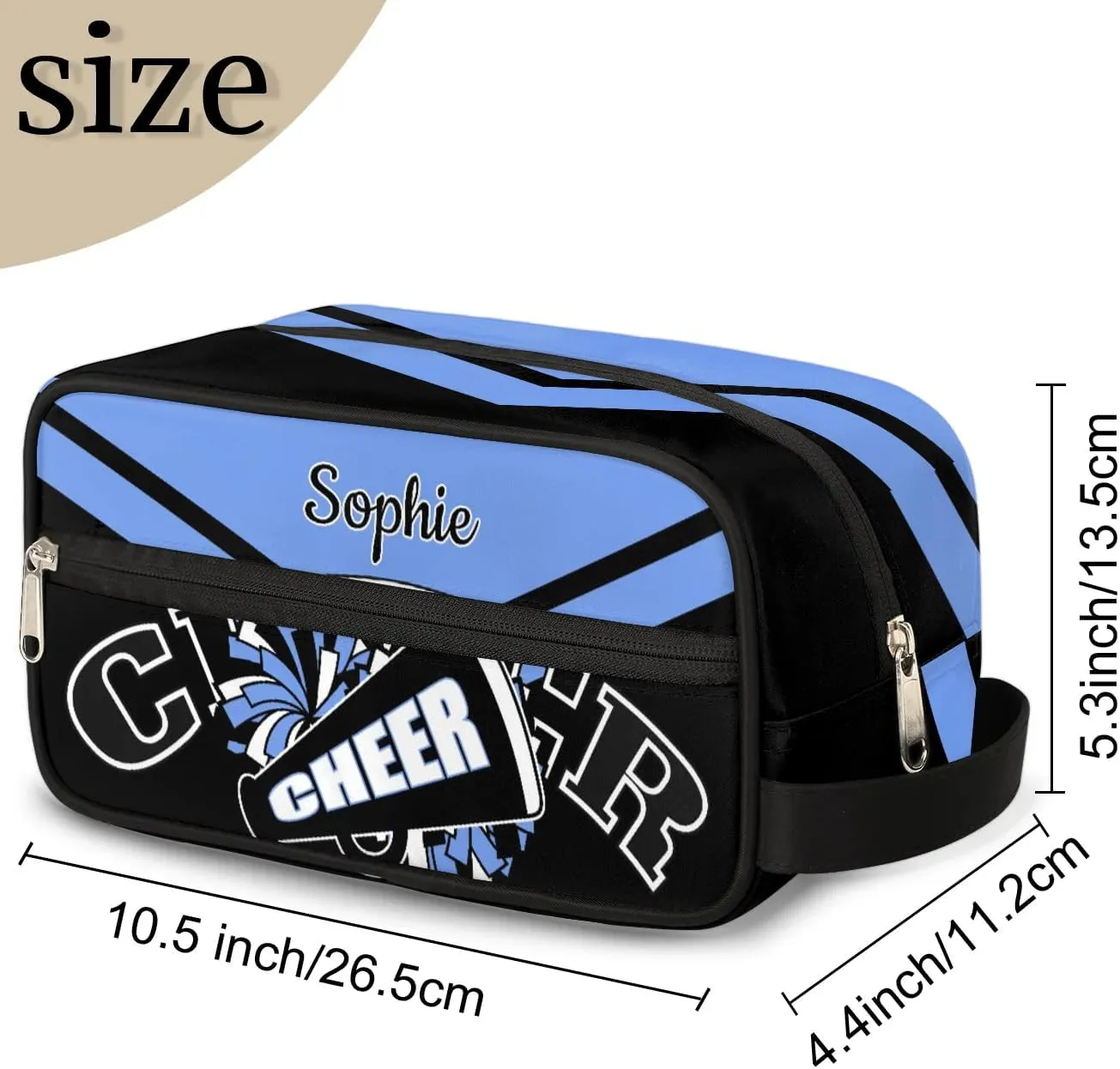 Cheer Personalized Toiletry Bag for Women Waterproof Cheerleader Cosmetic Makeup Bag Bathroom Travel Storage Bags with Handle for Cheer Team, Blue