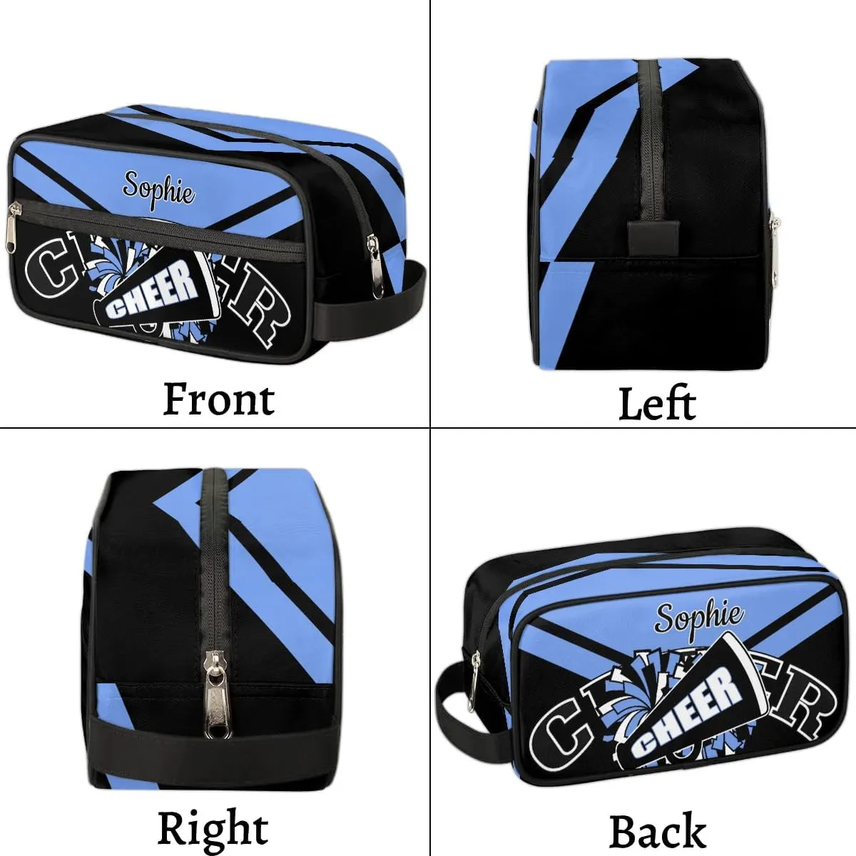 Cheer Personalized Toiletry Bag for Women Waterproof Cheerleader Cosmetic Makeup Bag Bathroom Travel Storage Bags with Handle for Cheer Team, Blue