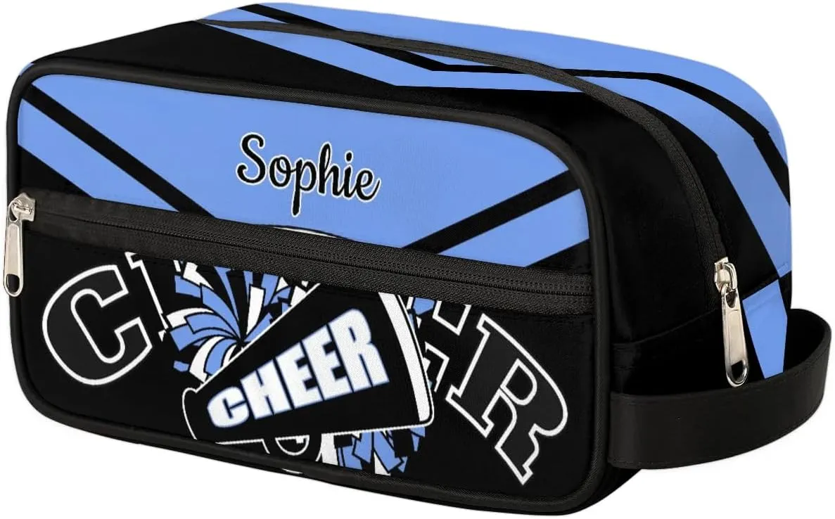 Cheer Personalized Toiletry Bag for Women Waterproof Cheerleader Cosmetic Makeup Bag Bathroom Travel Storage Bags with Handle for Cheer Team, Blue