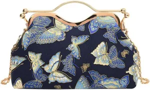 Chinese Style Embroidery Butterfly Handbag Women's Retro Western Style Crossbody Dinner Bag Gold Bag