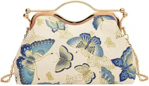 Chinese Style Embroidery Butterfly Handbag Women's Retro Western Style Crossbody Dinner Bag Gold Bag