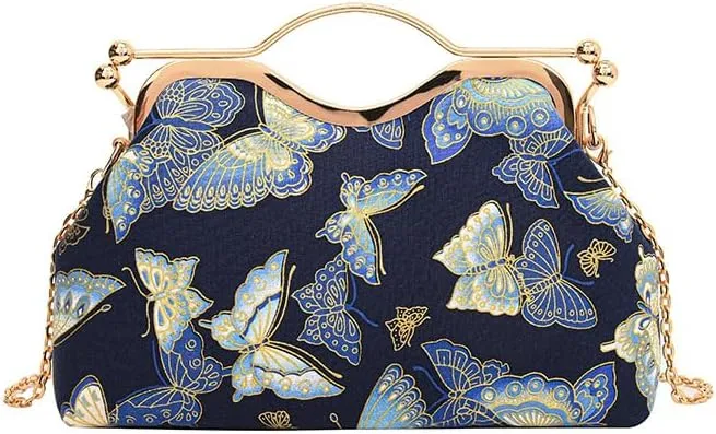 Chinese Style Embroidery Butterfly Handbag Women's Retro Western Style Crossbody Dinner Bag Gold Bag