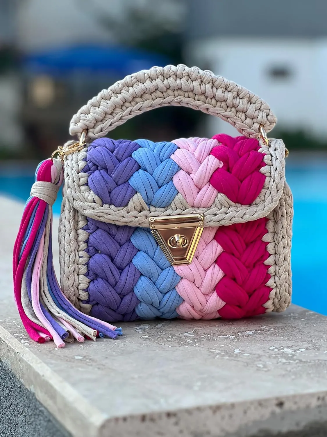 CHQEL Evening Clutch Bag for Women, Handmade Crochet Wedding Party Purse, Small Flap Formal Crossbody Handbag Evening Clutch
