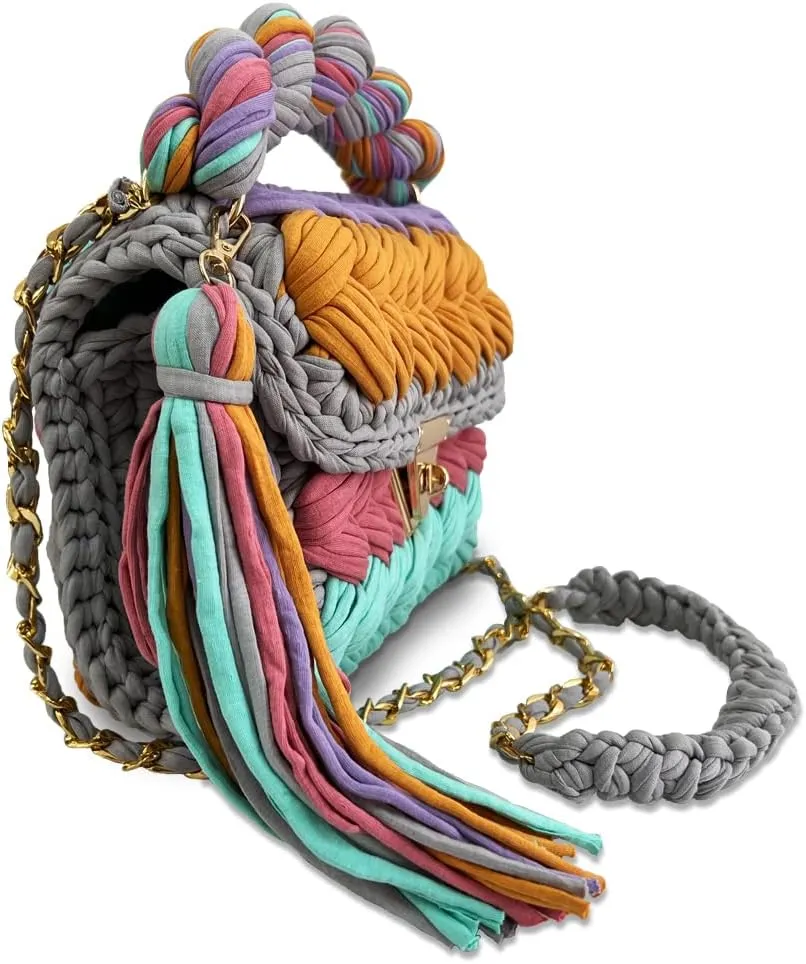 CHQEL Evening Clutch Bag for Women, Handmade Crochet Wedding Party Purse, Small Flap Formal Crossbody Handbag Evening Clutch