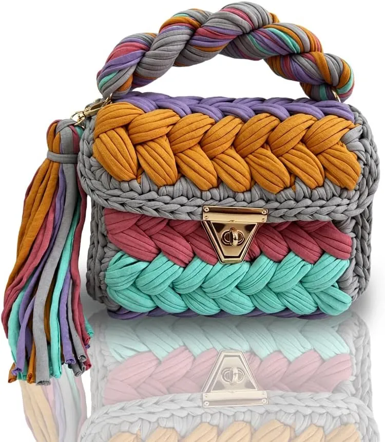 CHQEL Evening Clutch Bag for Women, Handmade Crochet Wedding Party Purse, Small Flap Formal Crossbody Handbag Evening Clutch