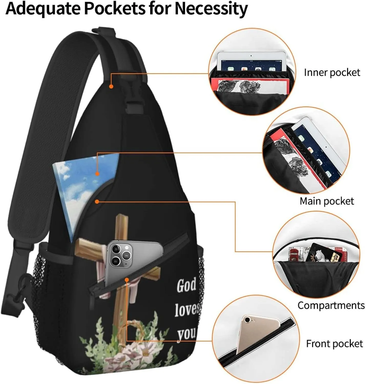 Christ Bible Sling Bag Crossbody Chest Daypack Casual Backpack Jesus Cross Shoulder Bag CasualDaypacks