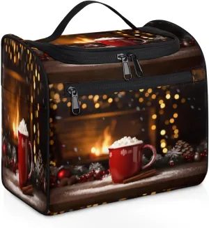Christmas Milk Mug Fireplace Toiletry Bag for Women, Hanging Travel Toiletry Bag, Water-resistant Cosmetic Makeup Organizer for Toiletries and Cosmetics, Bathroom Shower Bag with Handle and Hook