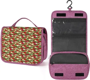 Christmas Theme,Toiletry Bag Travel Bag with Hanging Hook,Tree Branches Spruce Leaves Balls Bells,Water-resistant Makeup Cosmetic Bag Organizer for Makeup Accessories,Red Green