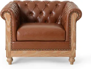Christopher Knight Home Castalia Club Chair, Faux Leather, Cognac Brown   Natural