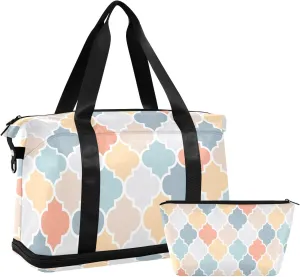 Chroma Quatrefoil Versatile Sports Travel Bag - Lasting Twill Tote, Removable Wheel & Rod Bagging, Multi-pocket Design, Complimentary Makeup Bag