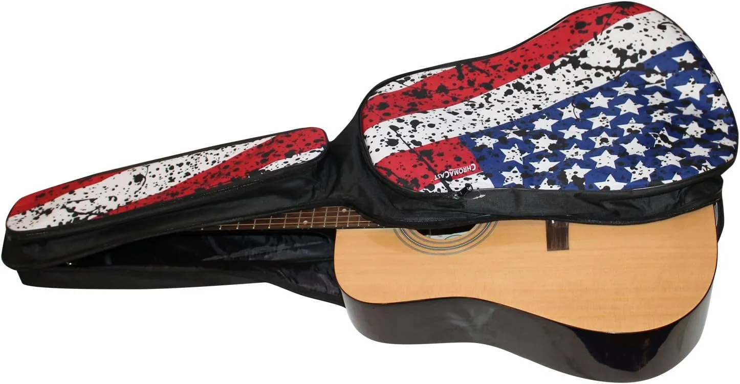 ChromaCast USA Flag Graphic Multi-Pocket Acoustic Guitar Padded Gig Bag (CC-APB