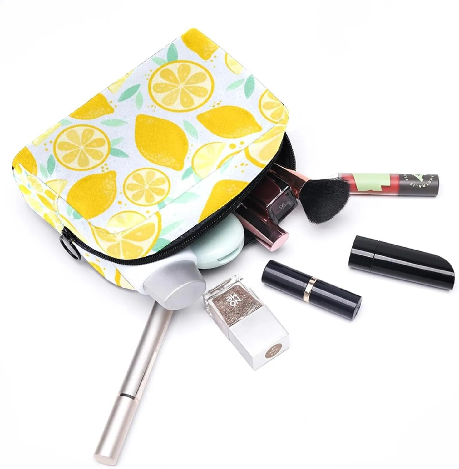 Citrus Yellow Lemon Fruit Small Makeup Bags for Women Teen Girls, Makeup Storage Bag with Zipper Accessories Organizer Bag for Travelling