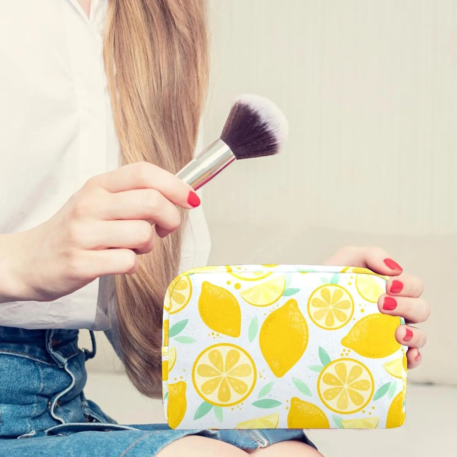 Citrus Yellow Lemon Fruit Small Makeup Bags for Women Teen Girls, Makeup Storage Bag with Zipper Accessories Organizer Bag for Travelling
