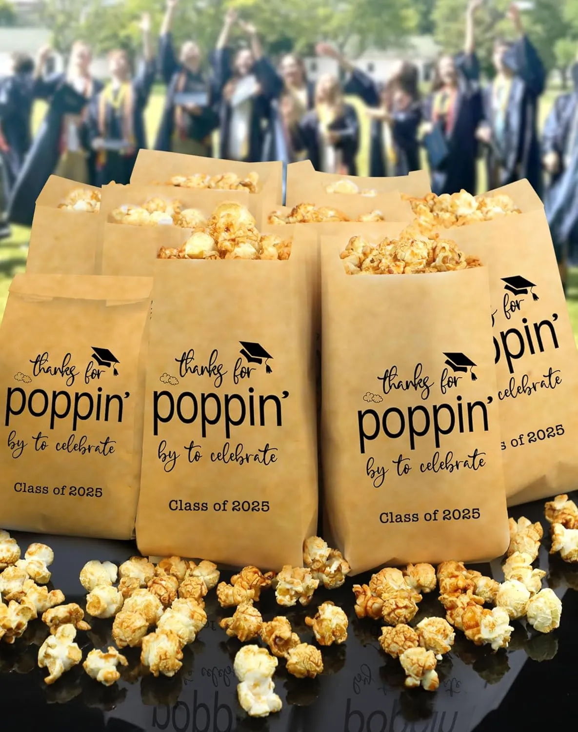 Class of 2025 Thanks for Popping By to Celebrate Popcorn Bags Graduation Party Favors Popcorn Treat Snack Goodie Paper Bags Grease Resistant (100)
