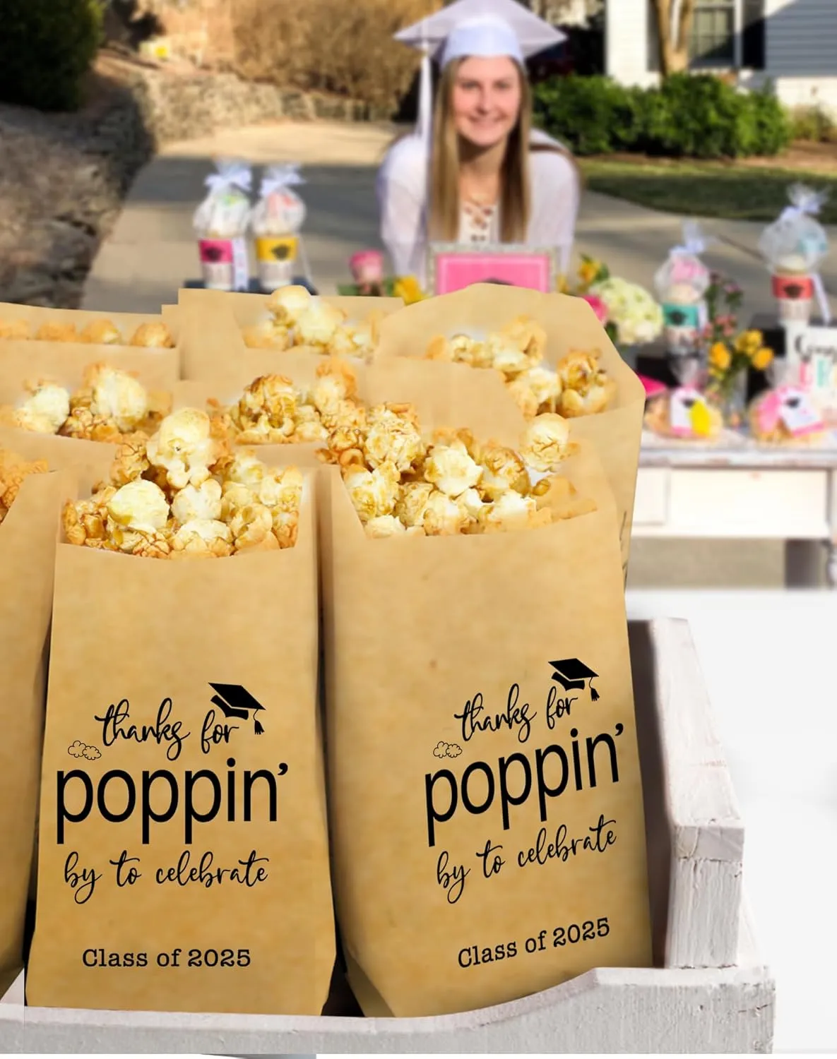 Class of 2025 Thanks for Popping By to Celebrate Popcorn Bags Graduation Party Favors Popcorn Treat Snack Goodie Paper Bags Grease Resistant (100)