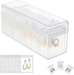 Clear Acrylic Jewelry Box Organizer, Jewelry Storage Holder With 20 Portable Anti Tarnish Jewelry Bags, Travel Jewelry Case For Earrings, Necklaces, Rings