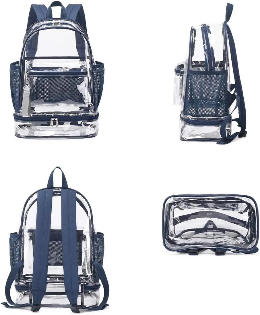 Clear Backpack Heavy Duty, See Through Backpack Purse, Gym Backpack with Laptop and Shoe Compartment (Purple), 32*19*45cm