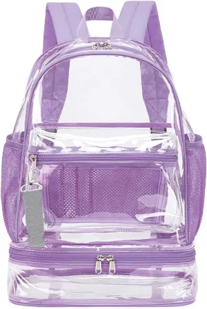 Clear Backpack Heavy Duty, See Through Backpack Purse, Gym Backpack with Laptop and Shoe Compartment (Purple), 32*19*45cm