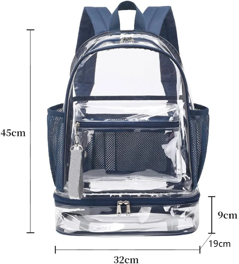 Clear Backpack Heavy Duty, See Through Backpack Purse, Gym Backpack with Laptop and Shoe Compartment (Purple), 32*19*45cm