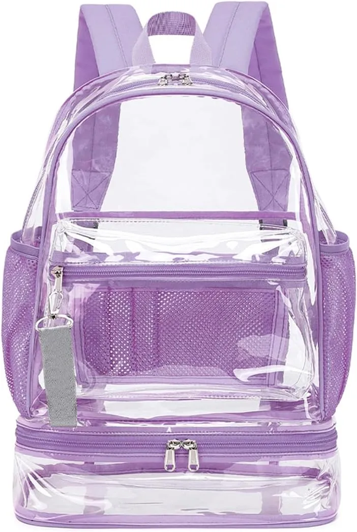 Clear Backpack Heavy Duty, See Through Backpack Purse, Gym Backpack with Laptop and Shoe Compartment (Purple), 32*19*45cm