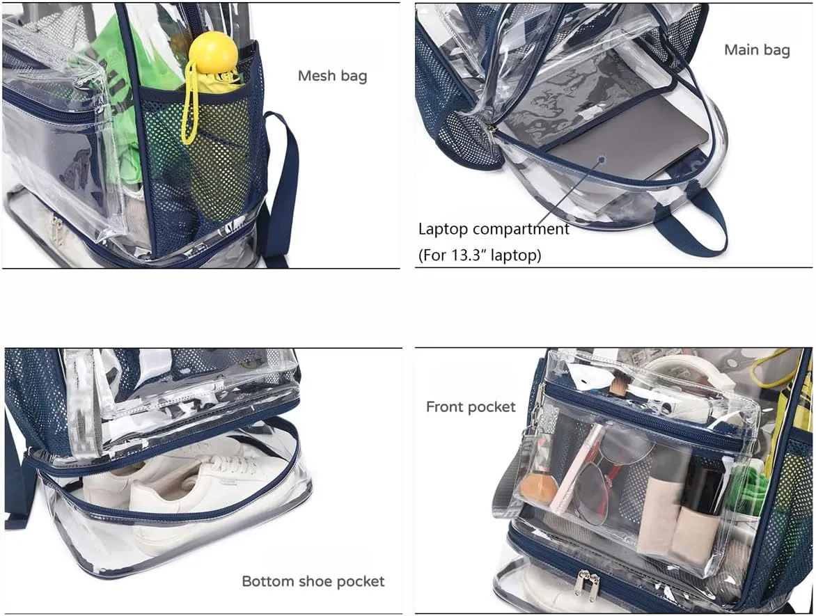 Clear Backpack Heavy Duty, See Through Backpack Purse, Gym Backpack with Laptop and Shoe Compartment (Purple), 32*19*45cm