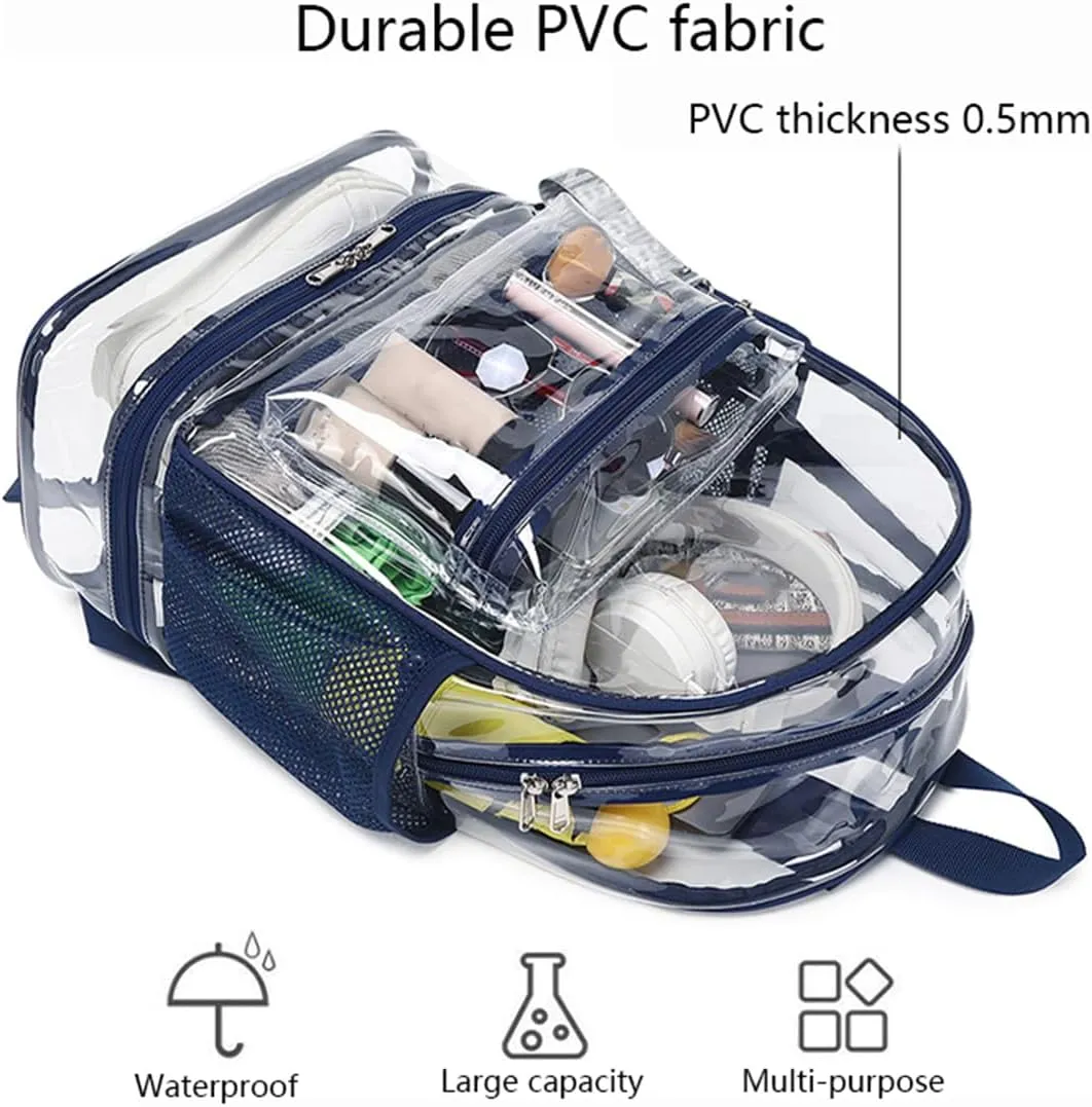 Clear Backpack Heavy Duty, See Through Backpack Purse, Gym Backpack with Laptop and Shoe Compartment (Purple), 32*19*45cm