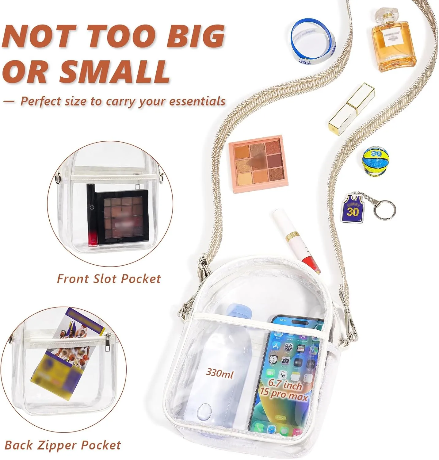 Clear Bag for Stadium Events with 2 Long Straps, See Through Purse for Women Crossbody Bag Concert Stadium Approved