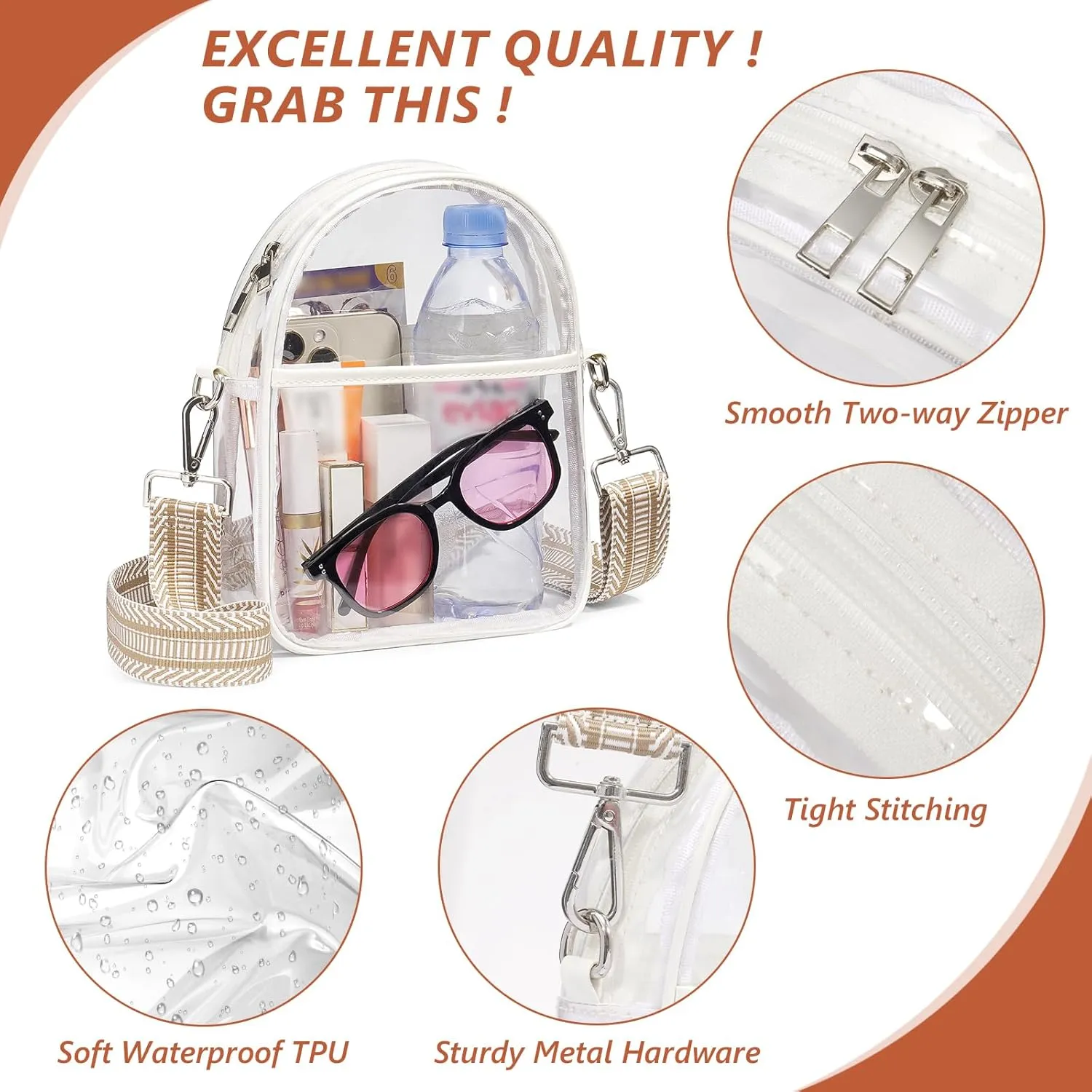 Clear Bag for Stadium Events with 2 Long Straps, See Through Purse for Women Crossbody Bag Concert Stadium Approved