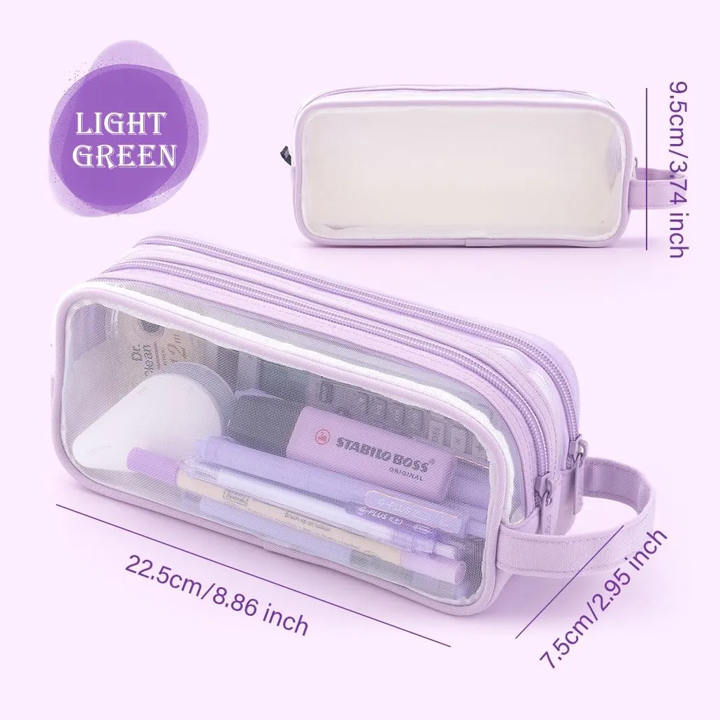 Clear Cosmetic Bag, Travel Makeup Bag, Pencil Case Transparent Pen Case Portable Make Up Organizer for Adult Teen Women Purse for Toiletries Accessories Brushes (Purple)
