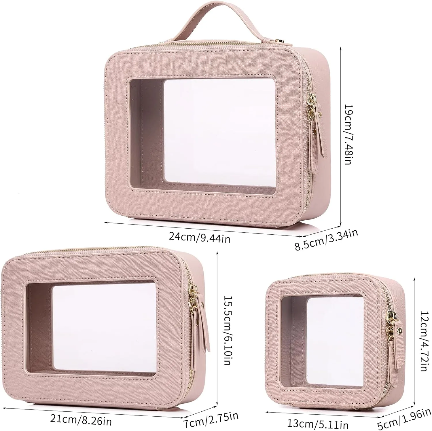 Clear Makeup Bag Waterproof Travel Case for Cosmetics and Toiletries Women's Purse Organizer and Clear Car Bag with Zipper (Pink, L M MINI)