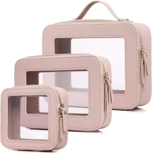 Clear Makeup Bag Waterproof Travel Case for Cosmetics and Toiletries Women's Purse Organizer and Clear Car Bag with Zipper (Pink, L M MINI)
