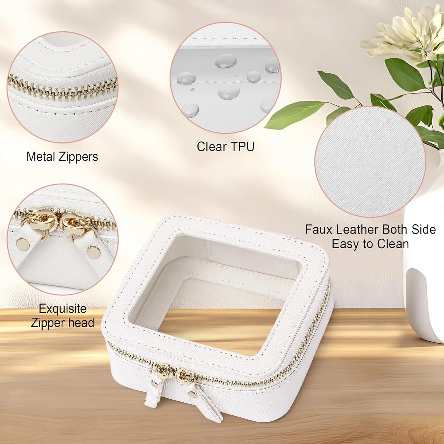 Clear Makeup Bag Waterproof Travel Case for Cosmetics and Toiletries Women's Purse Organizer and Clear Car Bag with Zipper (White, M MINI)