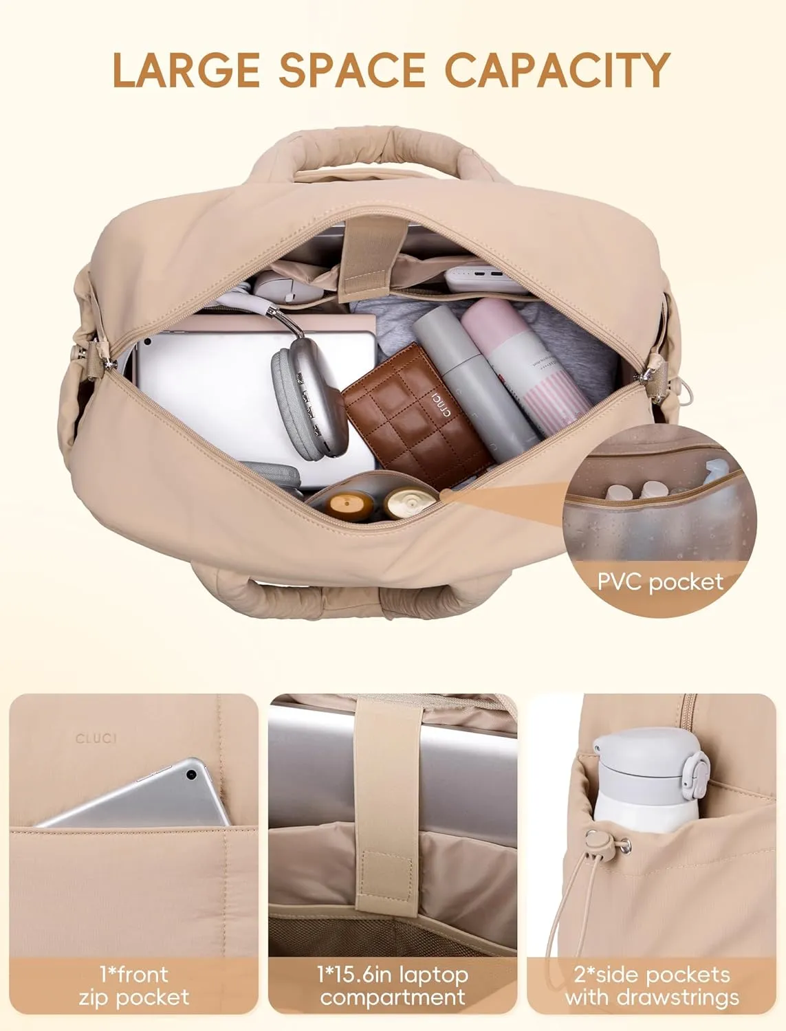 CLUCI Duffle Bag for Travel,Carry on Bag with Shoe Compartment,Puffer Tote Bag for Women Small Duffel Bag Overnight Weekender Bags Luggage Bags,Gym Bag with Wet Pocket